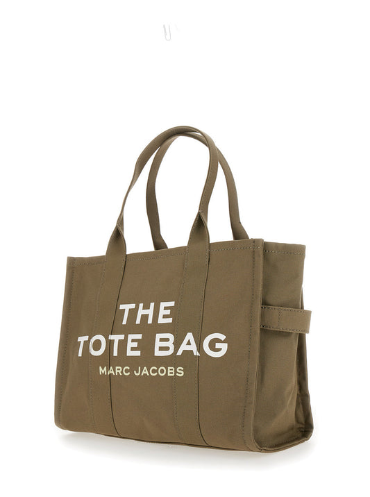 Marc Jacobs Women 'The Large Tote' Green Tote Bag With Contrasting Logo Print In Cotton Black Woman