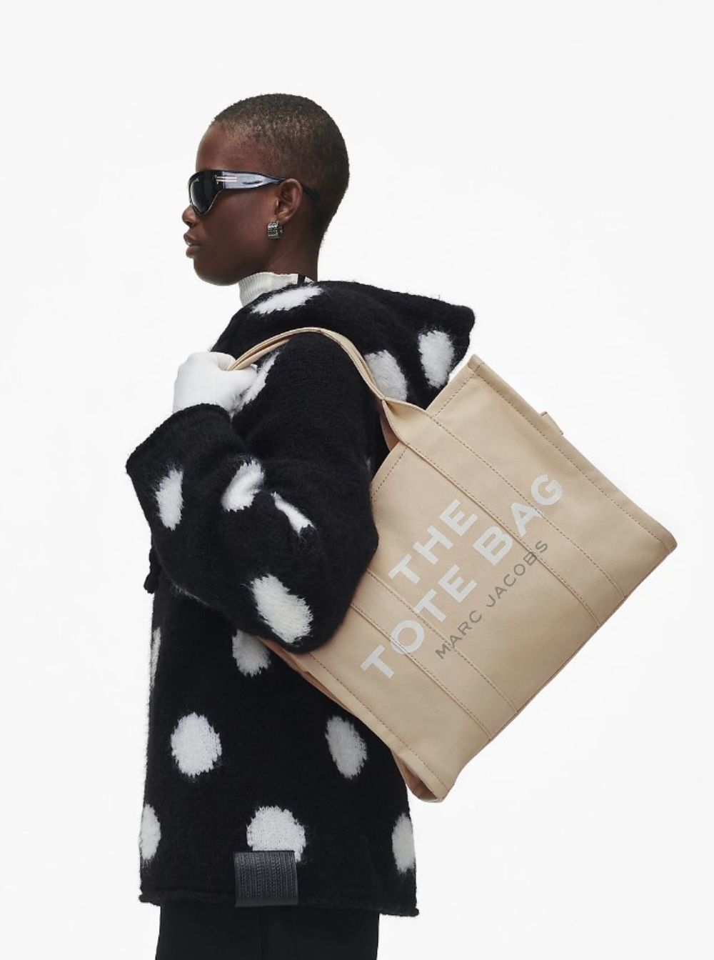 Marc Jacobs Women 'The Large Tote' Green Tote Bag With Contrasting Logo Print In Cotton Black Woman