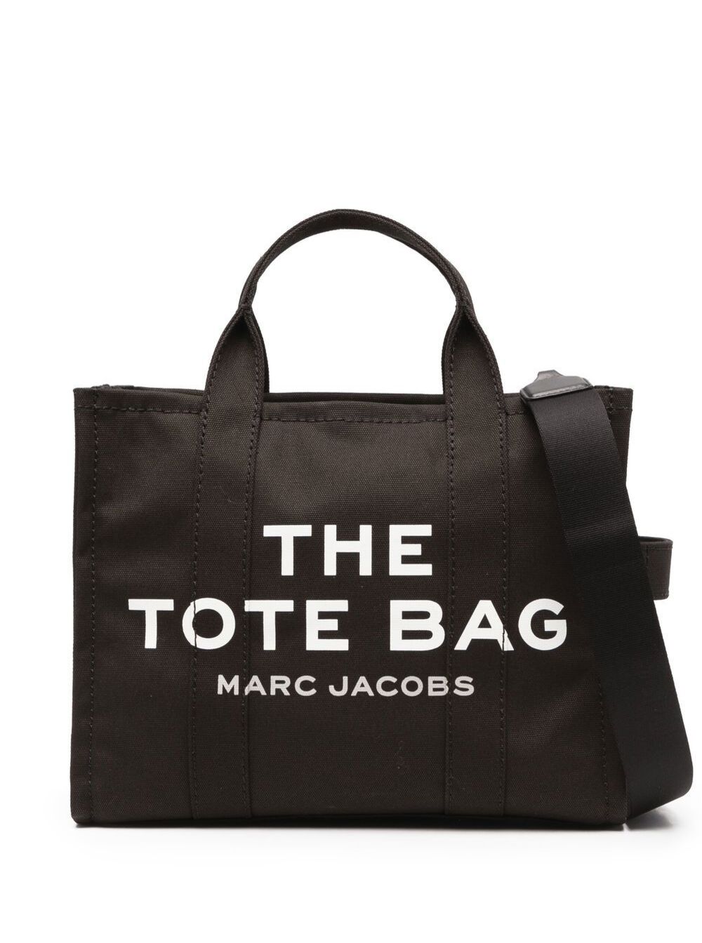 Marc Jacobs Women 'The Medium Tote' Black Tote Bag With Contrasting Logo Lettering On The Front In Cotton Woman