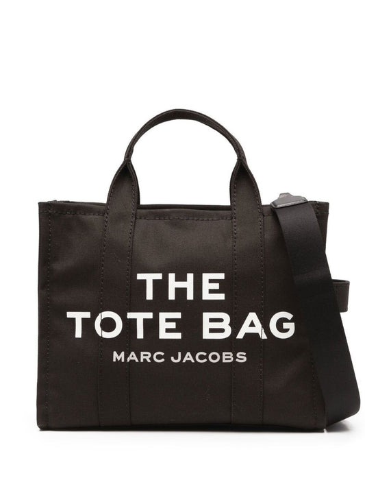 Marc Jacobs Women 'The Medium Tote' Black Tote Bag With Contrasting Logo Lettering On The Front In Cotton Woman