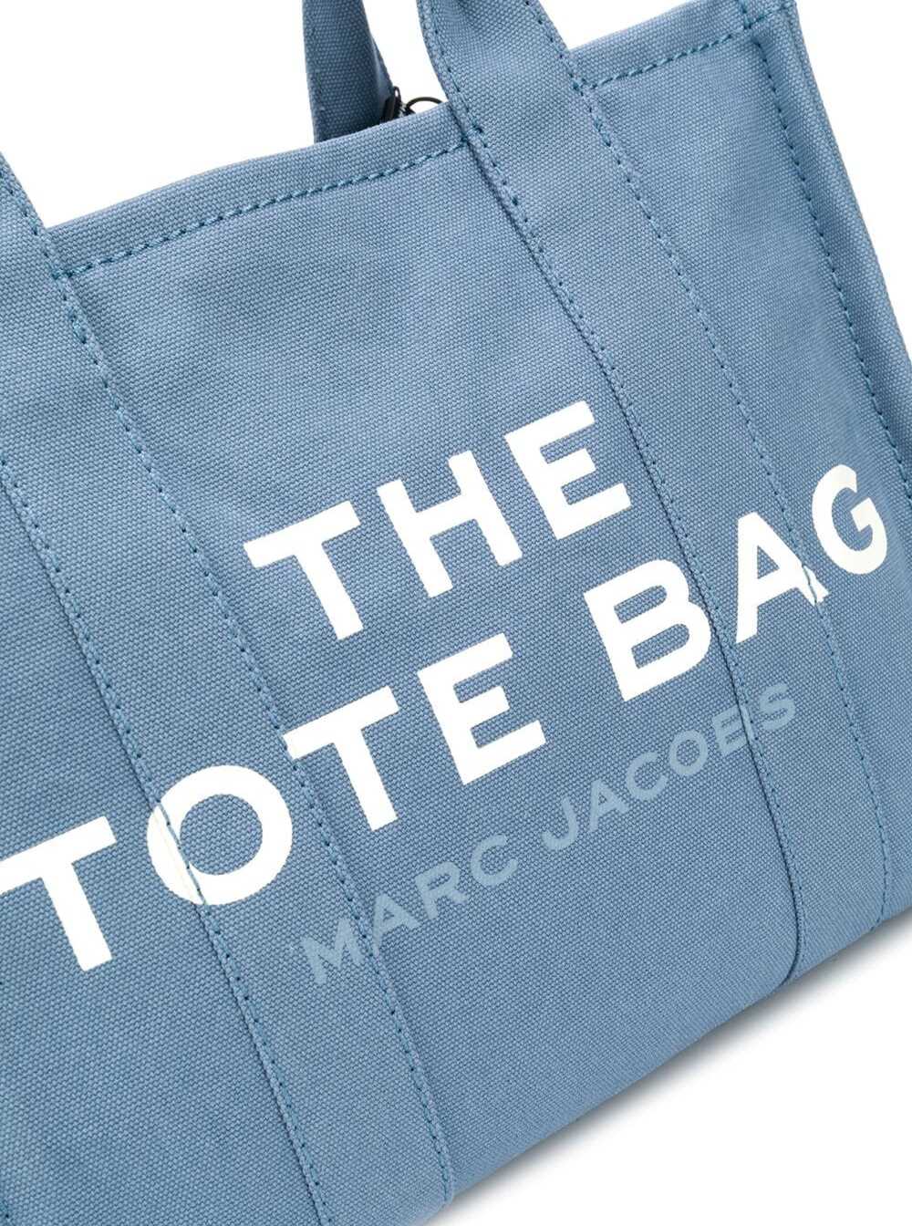 Marc Jacobs Women Light Blue Canvas Traveler Tote Handbag With Logo Print
