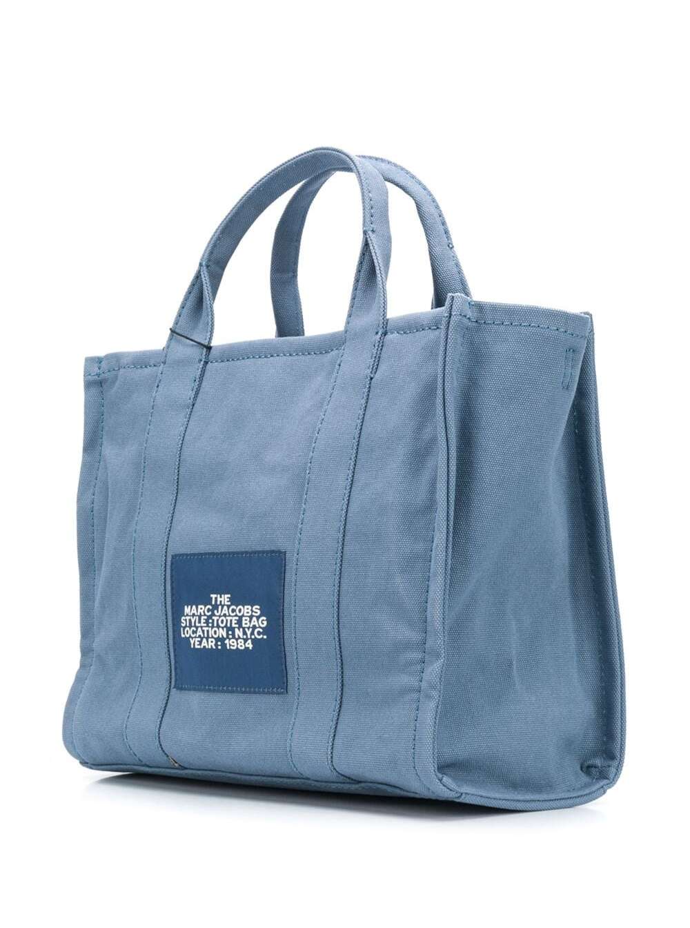 Marc Jacobs Women Light Blue Canvas Traveler Tote Handbag With Logo Print