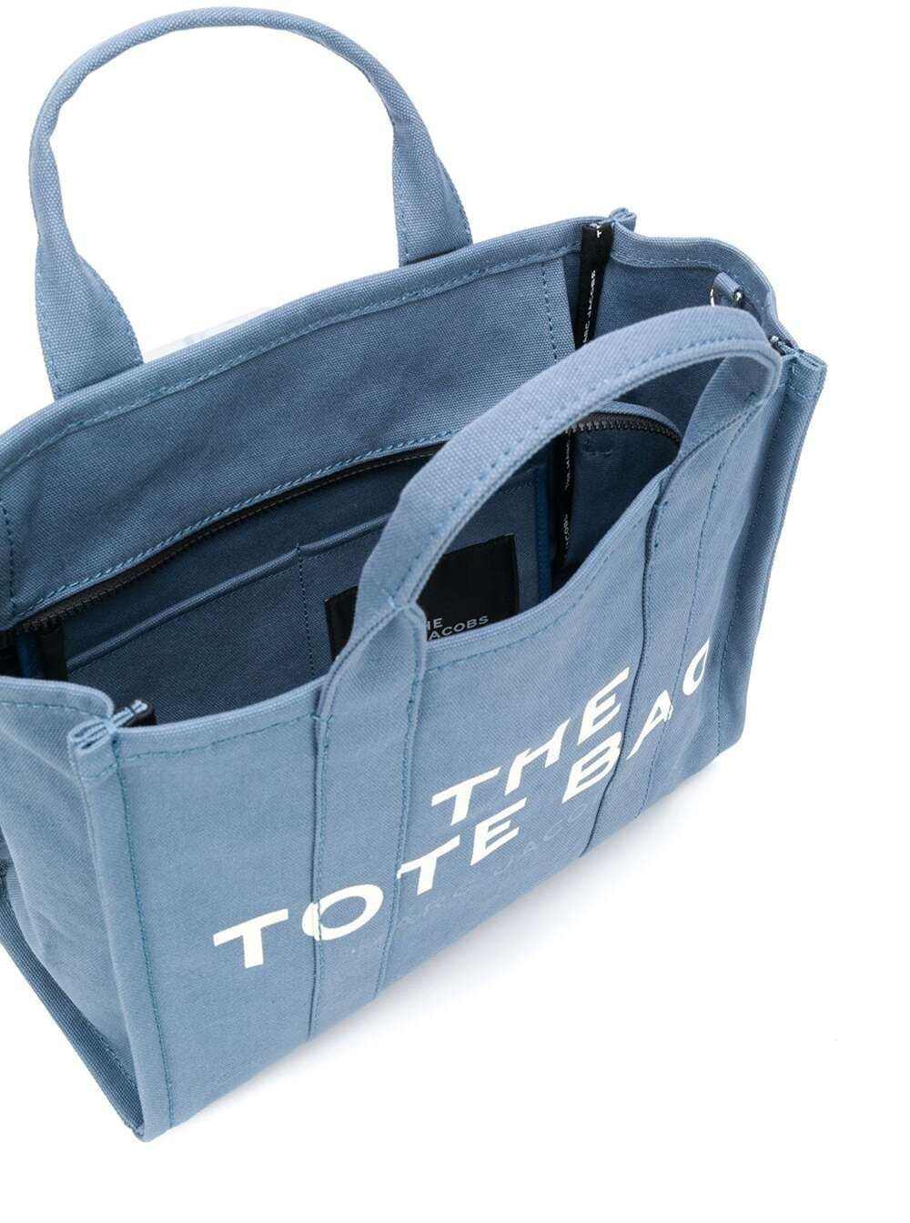 Marc Jacobs Women Light Blue Canvas Traveler Tote Handbag With Logo Print