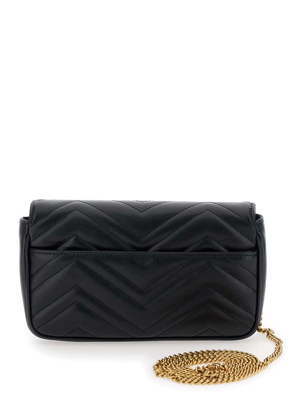 Gucci Women 'Gg Marmont 2.0' Mini Black Crossbody Bag With Double G In Chevron Leather Woman