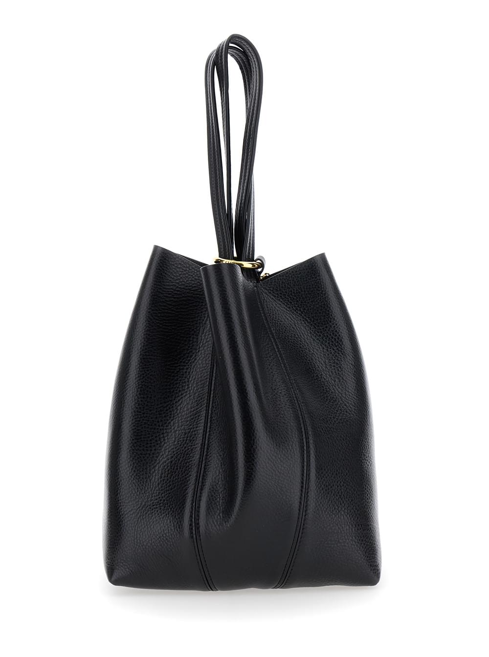 Chloé Women 'Spin' Black Shoulder Bag With Metal Logo Medals In Grained Leather Woman