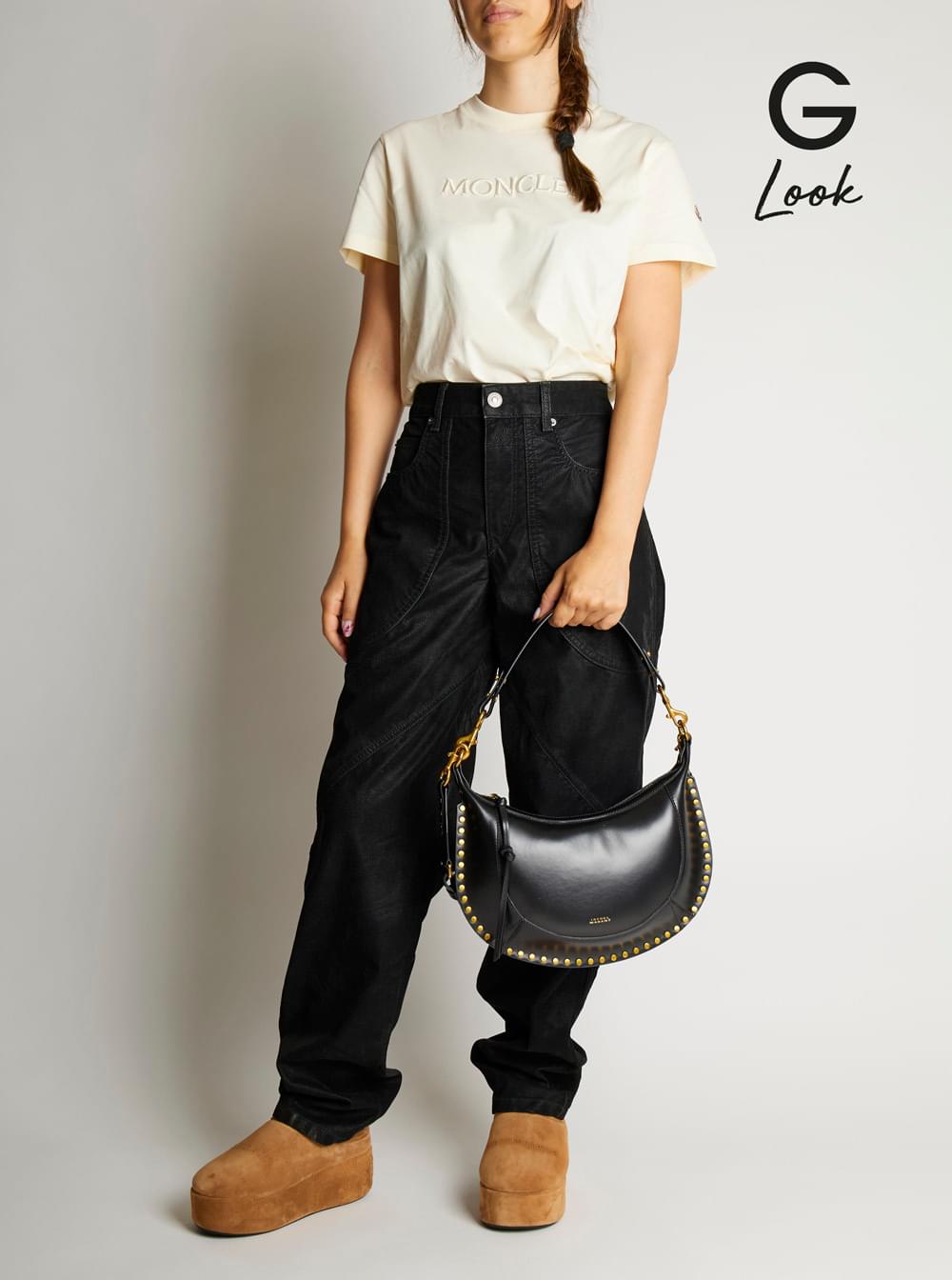 Isabel Marant Women 'Naoko' Black Shoulder Bag With Embossed Logo Lettering On The Front And Removable Shoulder Strap In Leather Woman