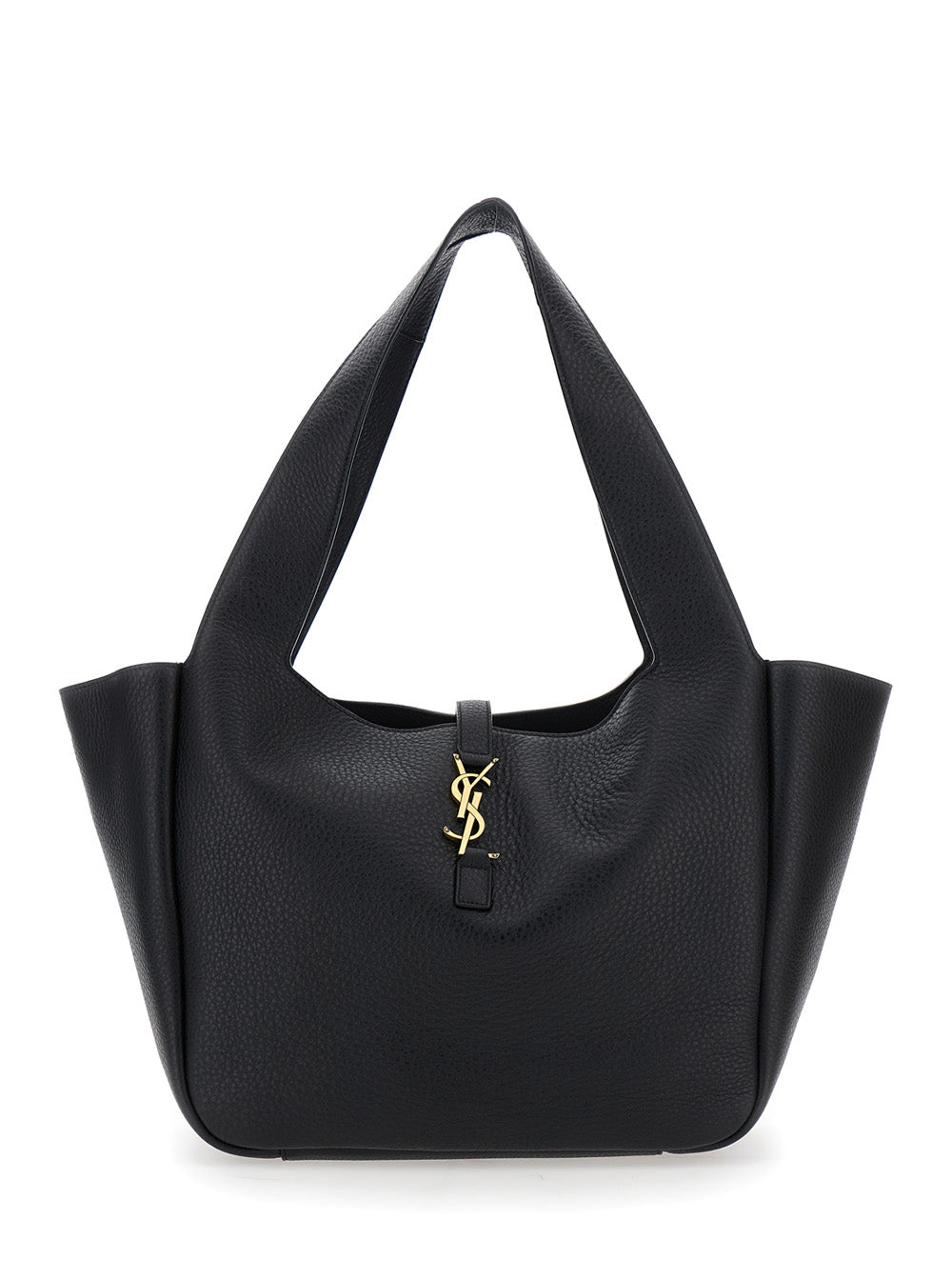 Saint Laurent Women Black Tote Bag With Cassandre Hook Closue In Grained Leather Woman