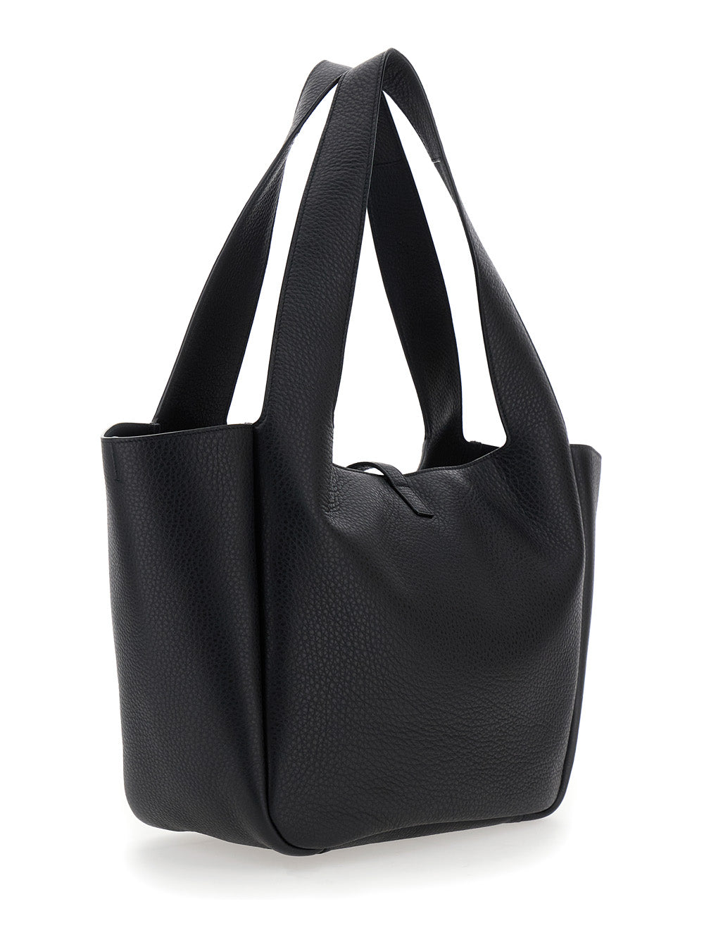 Saint Laurent Women Black Tote Bag With Cassandre Hook Closue In Grained Leather Woman