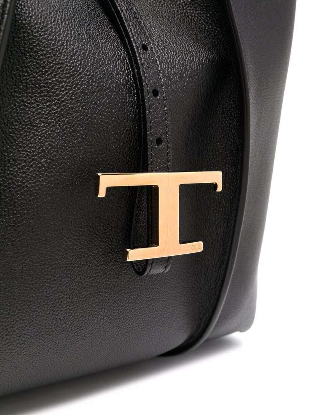 Tod's Women Black Tote Bag With T Timeless Charm In Leather Woman