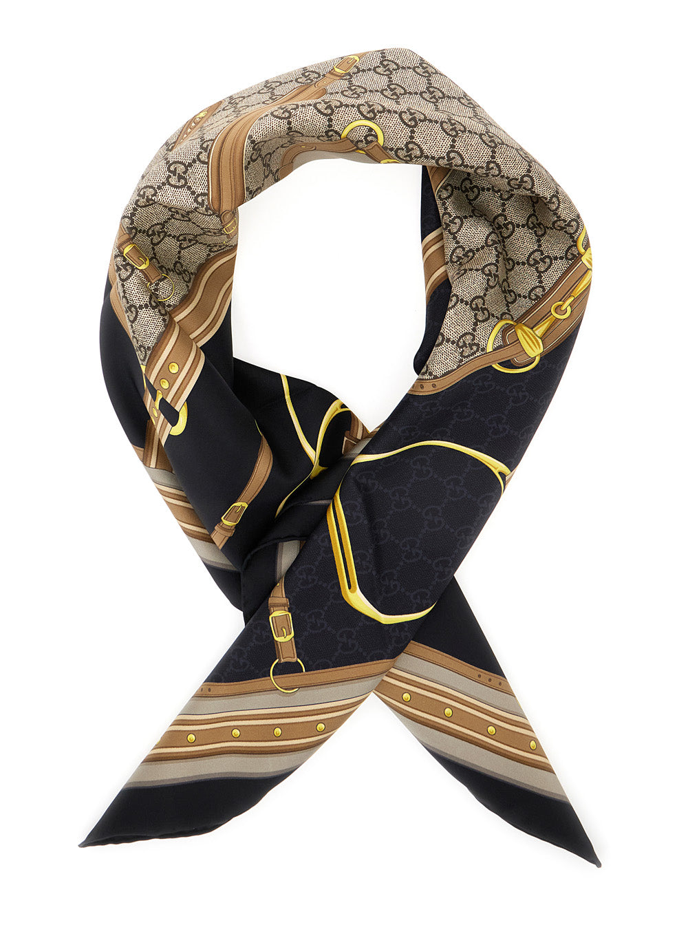 Gucci Women Multicolor Scarf With Bracket, Clamp And Gg All-Over In Silk Woman