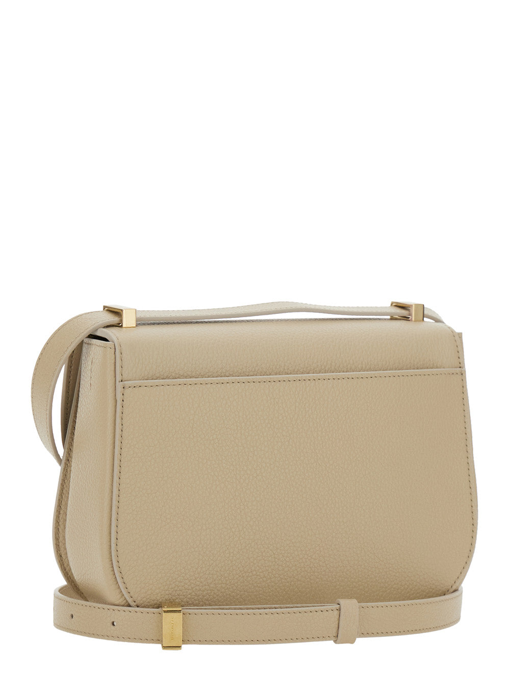 Ferragamo Women Beige Shoulder Bag With Metal Gancini Detail On The Front In Hammered Leather Woman