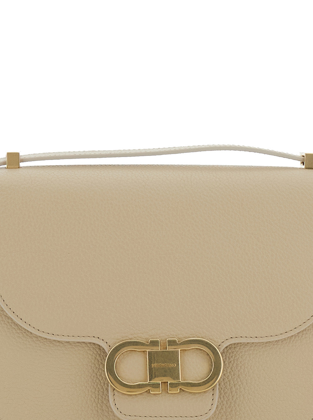Ferragamo Women Beige Shoulder Bag With Metal Gancini Detail On The Front In Hammered Leather Woman