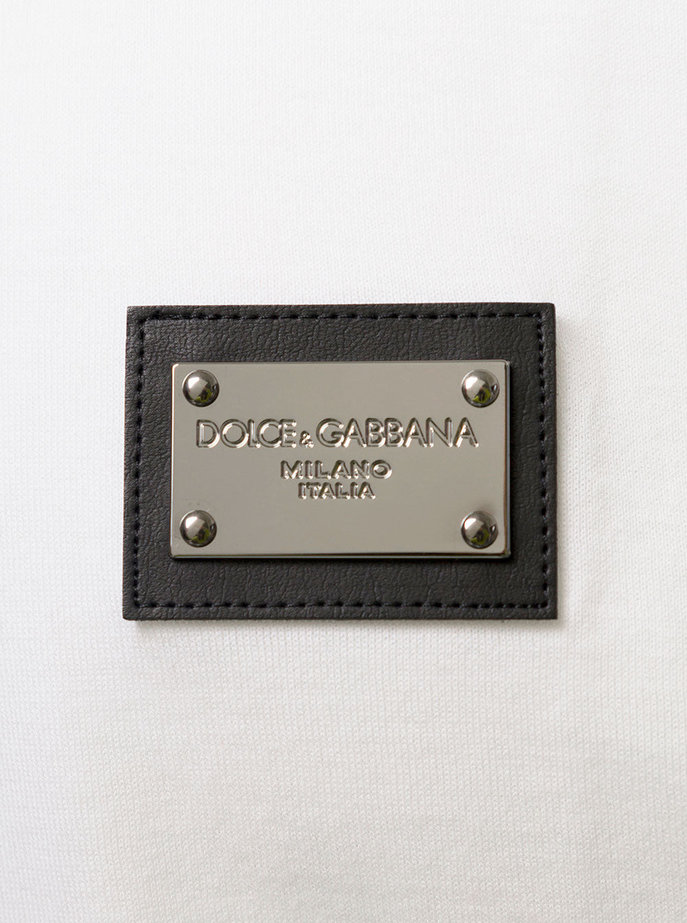Dolce & Gabbana Men White Crewneck T-Shirt With Logo Plate In Cotton Man