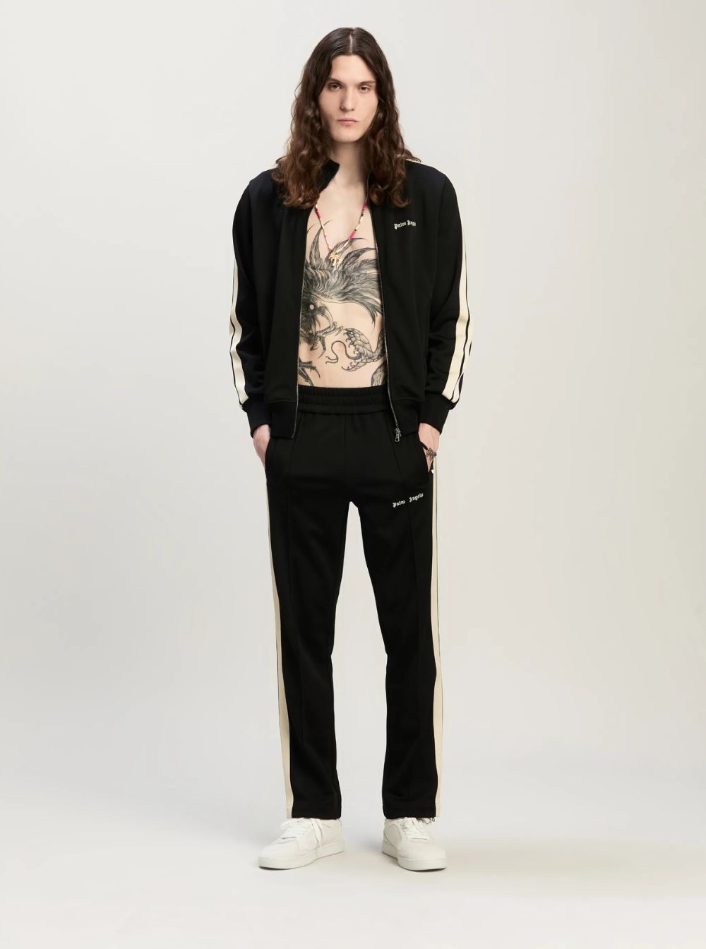 Palm Angels Men 'Classic Logo' Black Sweatshirt With Logo Printed On The Front In Tech Fabric Man