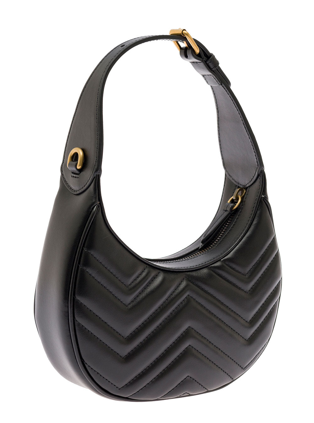 Gucci Women 'Gg Marmon'  Black Shoulder Bag In Chevron Leather Woman