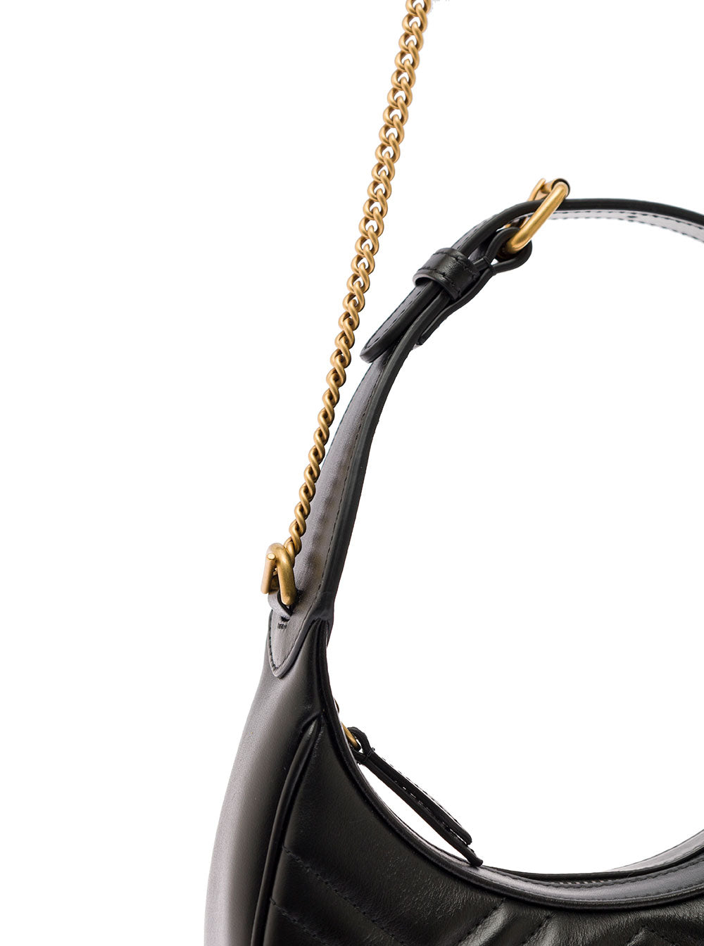 Gucci Women 'Gg Marmon'  Black Shoulder Bag In Chevron Leather Woman