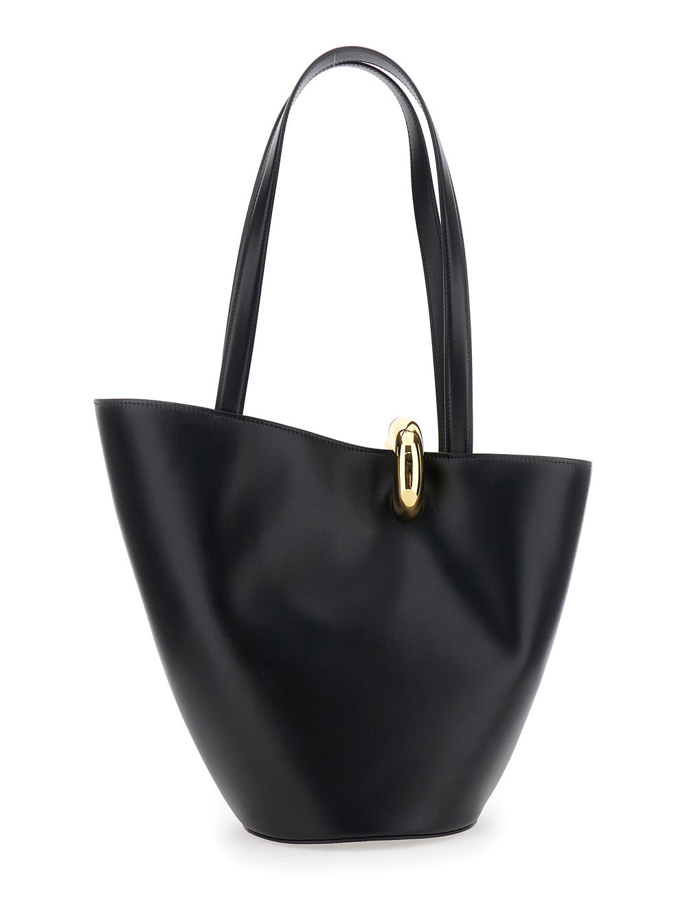 Jacquemus Women 'Le Bambola Moyen' Black Shoulder Bag With Front Metal Ring Closure And Embossed Logo Lettering On The Front In Leather Woman