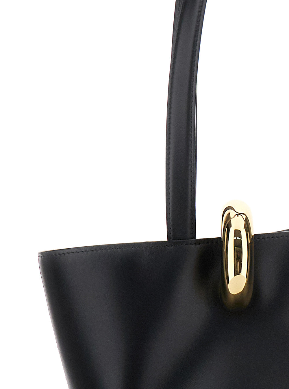 Jacquemus Women 'Le Bambola Moyen' Black Shoulder Bag With Front Metal Ring Closure And Embossed Logo Lettering On The Front In Leather Woman