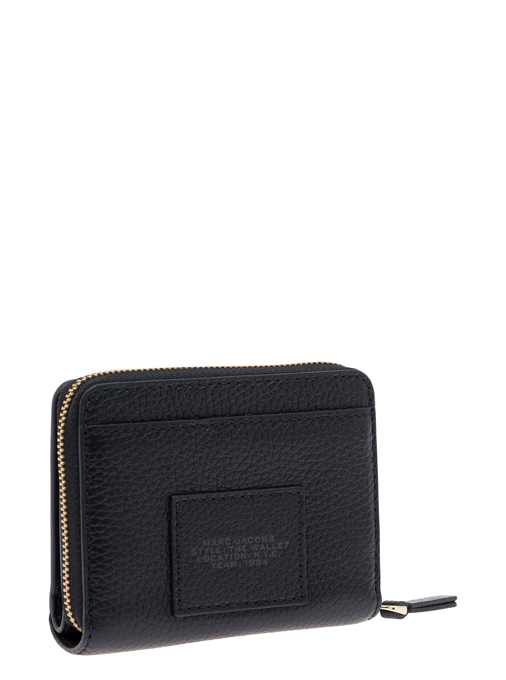Marc Jacobs Women 'The Mini' Black Wallet With Engraved Logo On The Front In Hammered Leather Woman