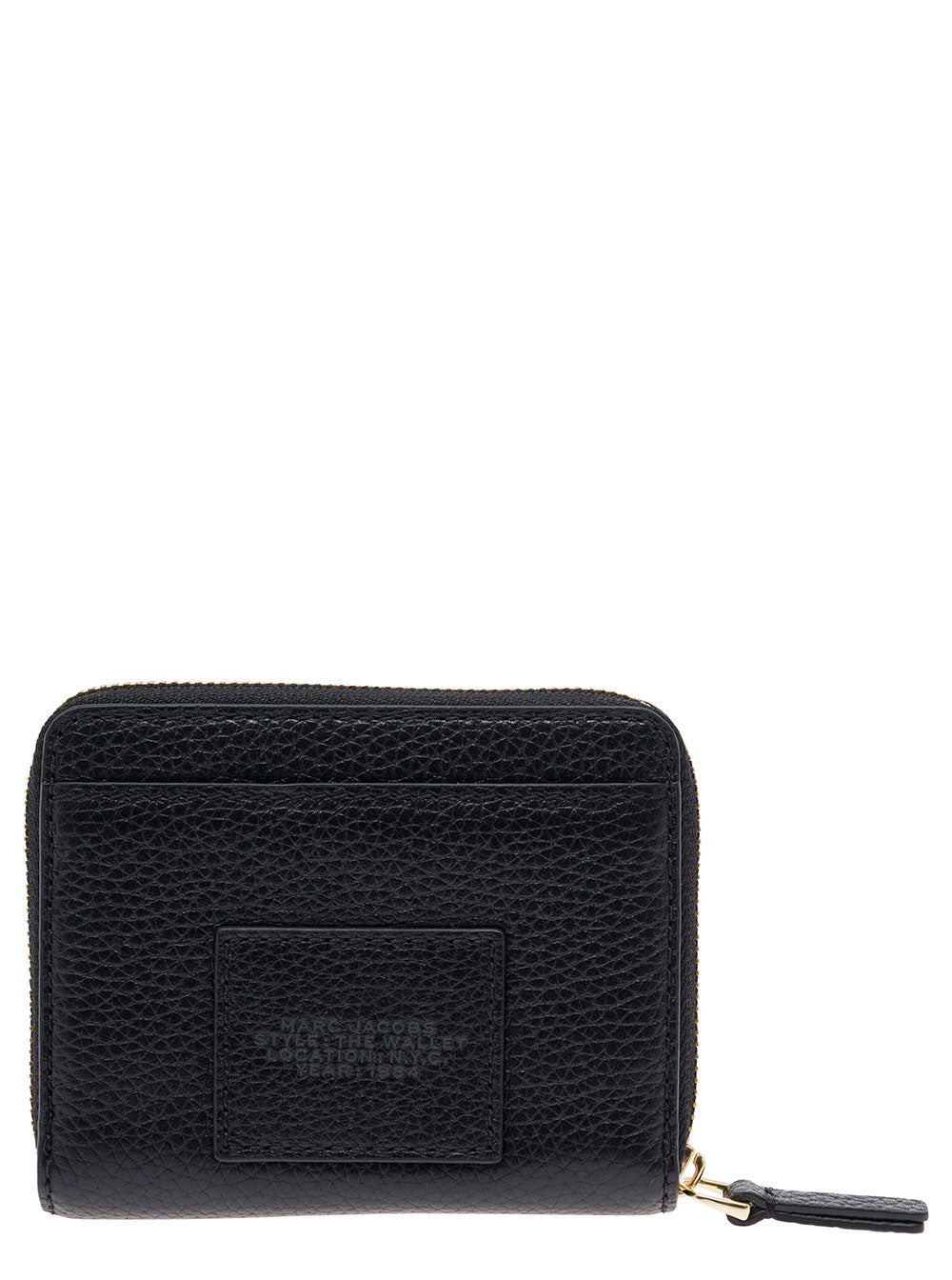Marc Jacobs Women 'The Mini' Black Wallet With Engraved Logo On The Front In Hammered Leather Woman