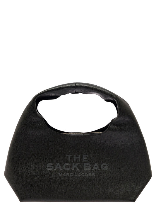 Marc Jacobs Women 'The Sack' Black Shoulder Bag With Embossed Logo In Hammered Leather Woman