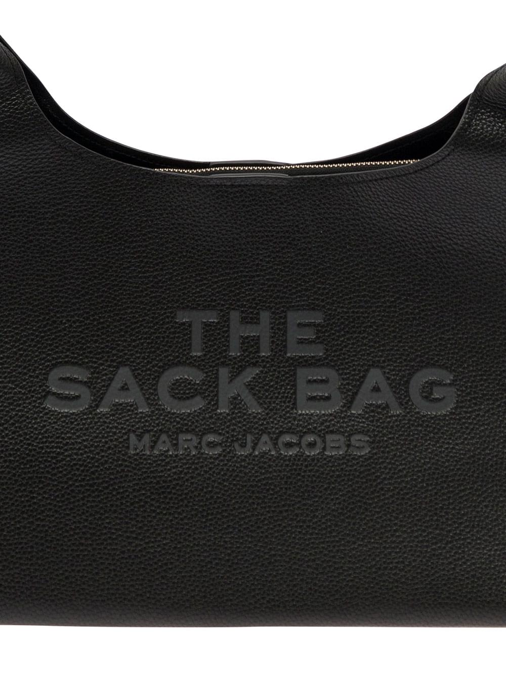 Marc Jacobs Women 'The Sack' Black Shoulder Bag With Embossed Logo In Hammered Leather Woman