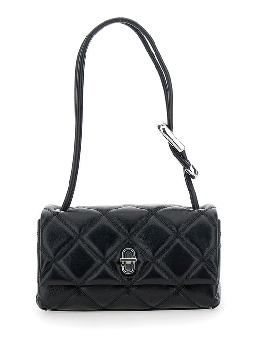 Marc Jacobs Women 'The Mini Dual' Black Diamond-Quilted Crossbody Bag With Top Handle In Leather Woman