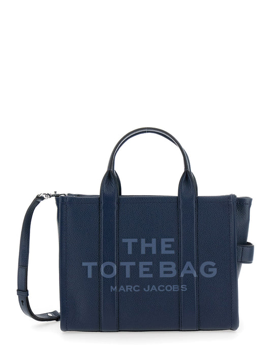Marc Jacobs Women 'The Tote Bag Medium' Blue Bag With Logo Print On The Front In Hammered Leather Woman