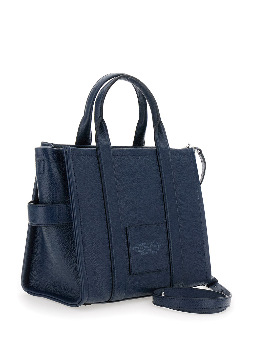 Marc Jacobs Women 'The Tote Bag Medium' Blue Bag With Logo Print On The Front In Hammered Leather Woman