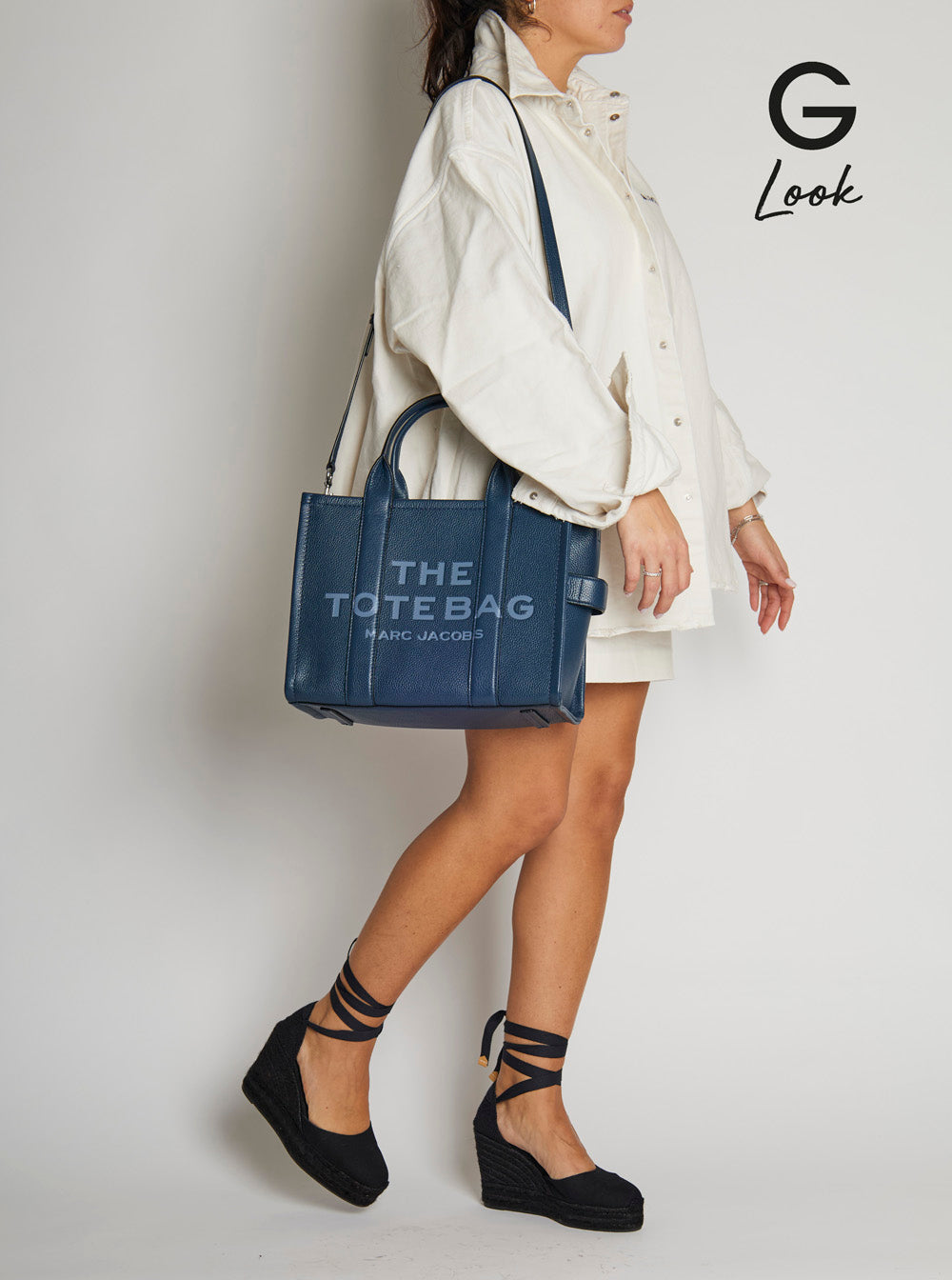 Marc Jacobs Women 'The Tote Bag Medium' Blue Bag With Logo Print On The Front In Hammered Leather Woman