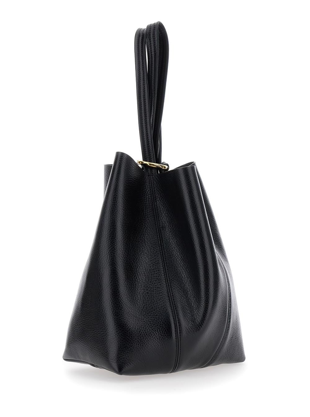 Chloé Women 'Spin' Black Shoulder Bag With Metal Logo Medals In Grained Leather Woman