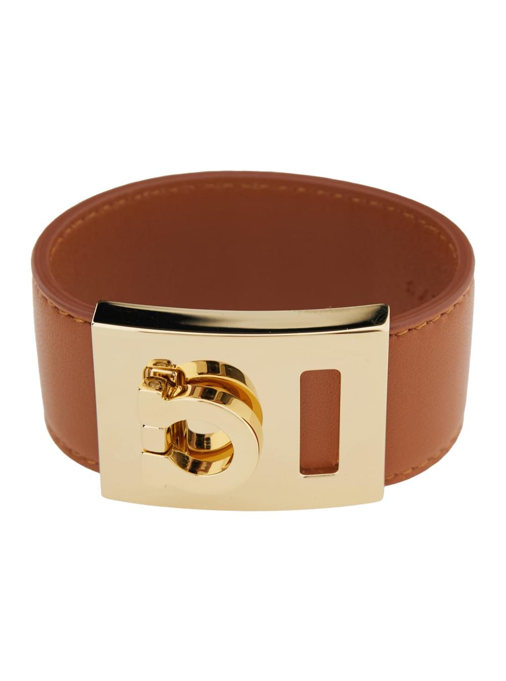 Ferragamo Women 'Hug' Brown Bracelet With Gancini Detail In Smooth Leather Woman