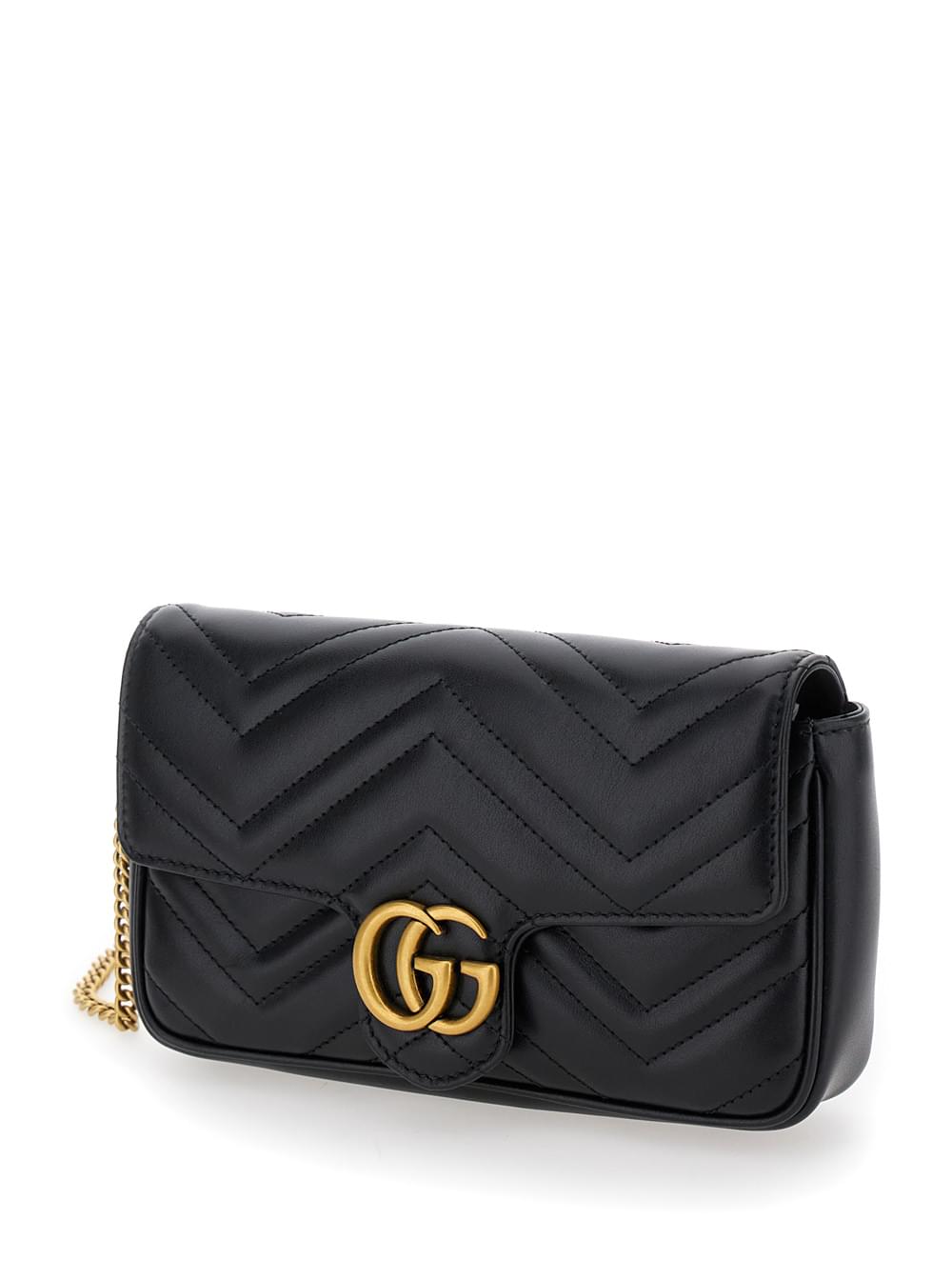 Gucci Women 'Gg Marmont 2.0' Mini Black Crossbody Bag With Double G In Chevron Leather Woman