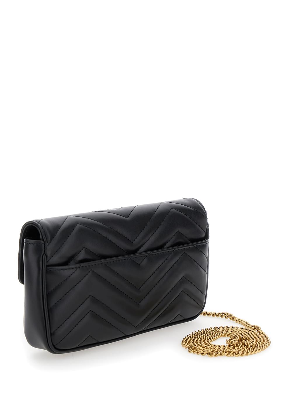 Gucci Women 'Gg Marmont 2.0' Mini Black Crossbody Bag With Double G In Chevron Leather Woman