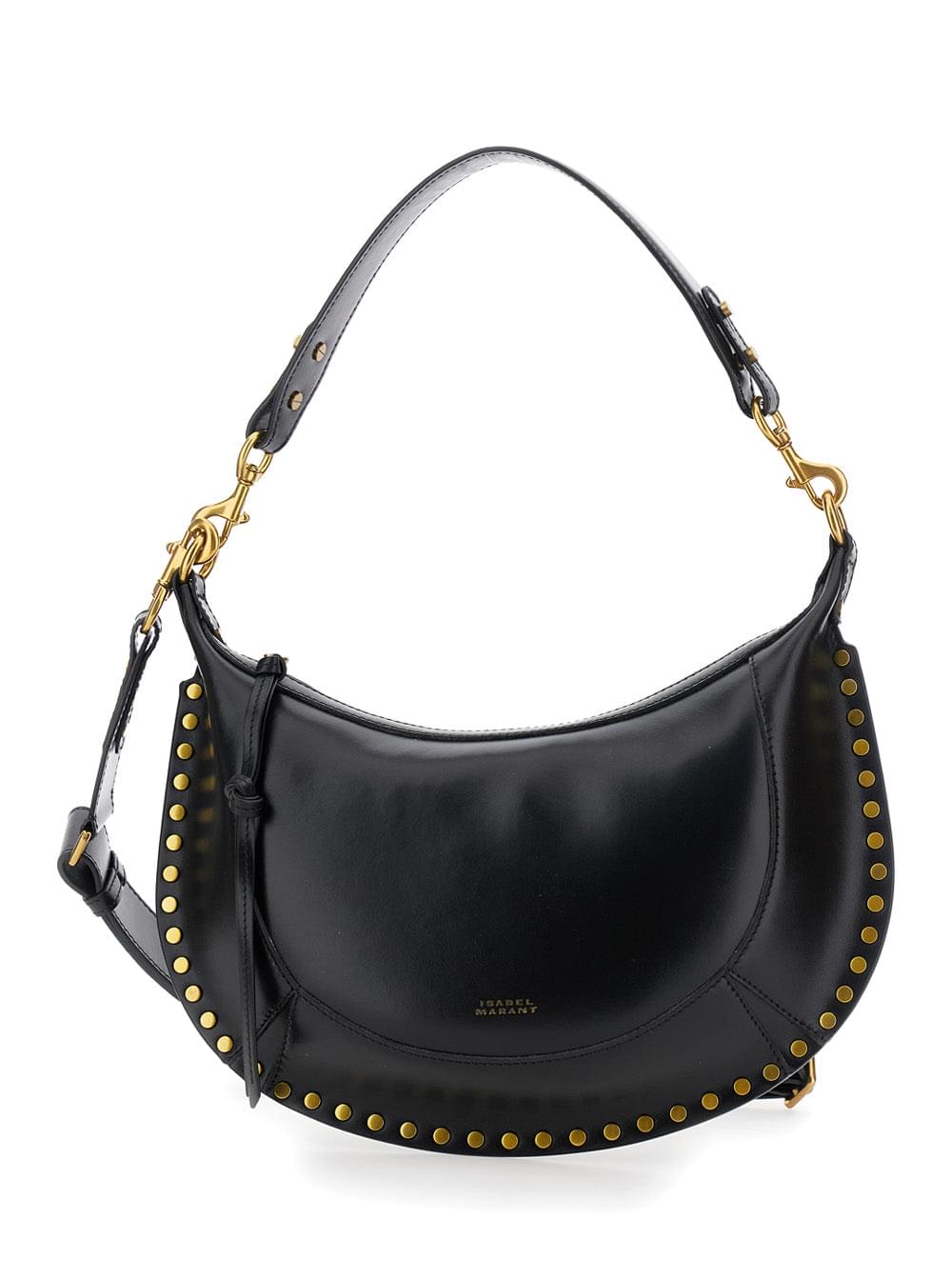 Isabel Marant Women 'Naoko' Black Shoulder Bag With Embossed Logo Lettering On The Front And Removable Shoulder Strap In Leather Woman