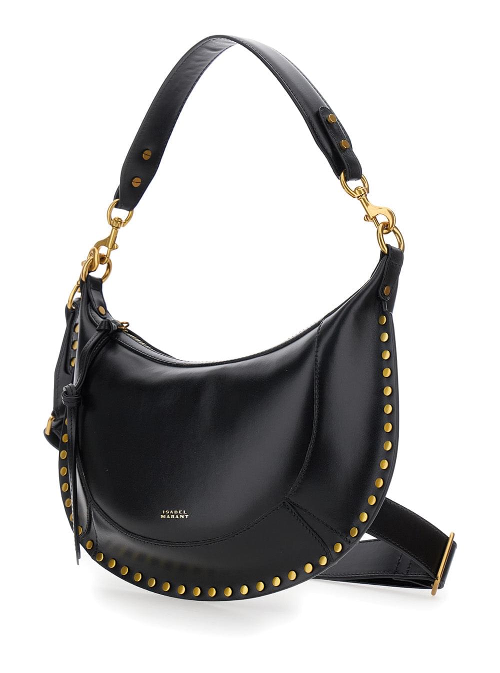 Isabel Marant Women 'Naoko' Black Shoulder Bag With Embossed Logo Lettering On The Front And Removable Shoulder Strap In Leather Woman