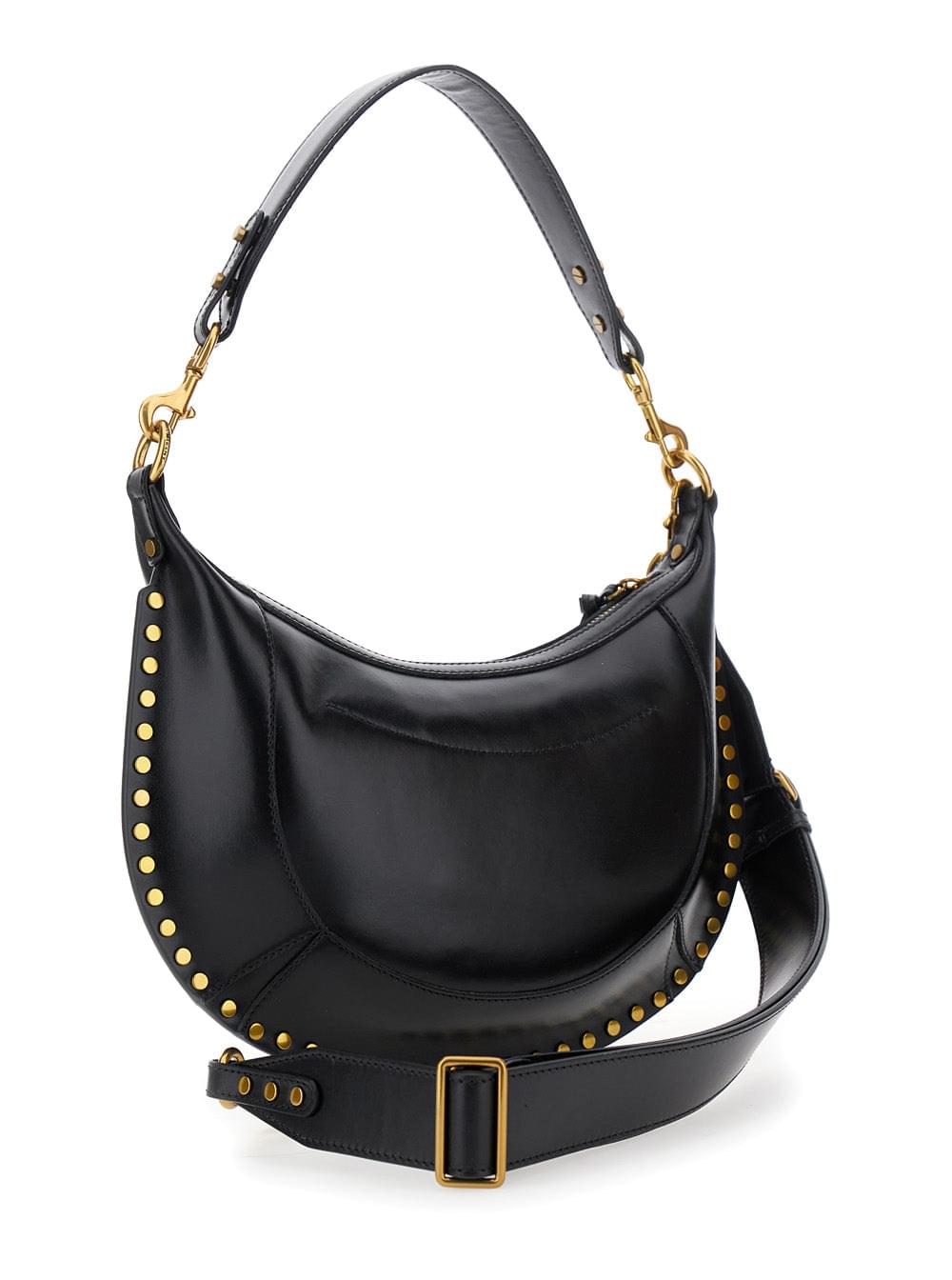 Isabel Marant Women 'Naoko' Black Shoulder Bag With Embossed Logo Lettering On The Front And Removable Shoulder Strap In Leather Woman