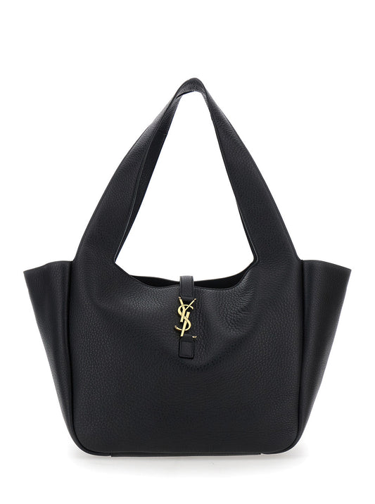 Saint Laurent Women Black Tote Bag With Cassandre Hook Closue In Grained Leather Woman