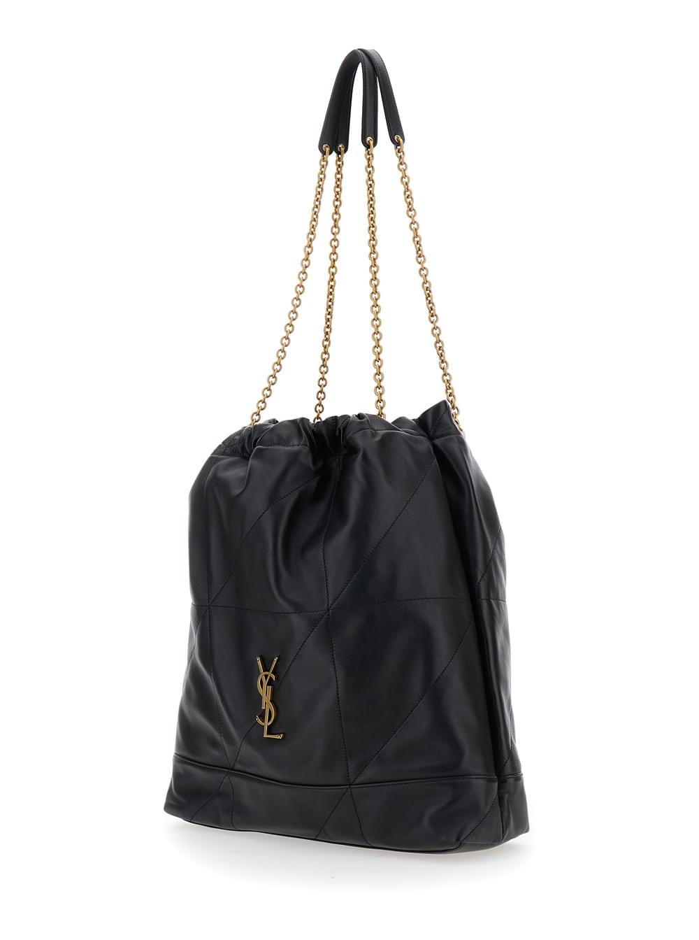 Saint Laurent Women 'Jamie' Black Crossbody Bag With Two Top Chain-Link Handles And Cassandre Plaque On The Front In Leather Woman