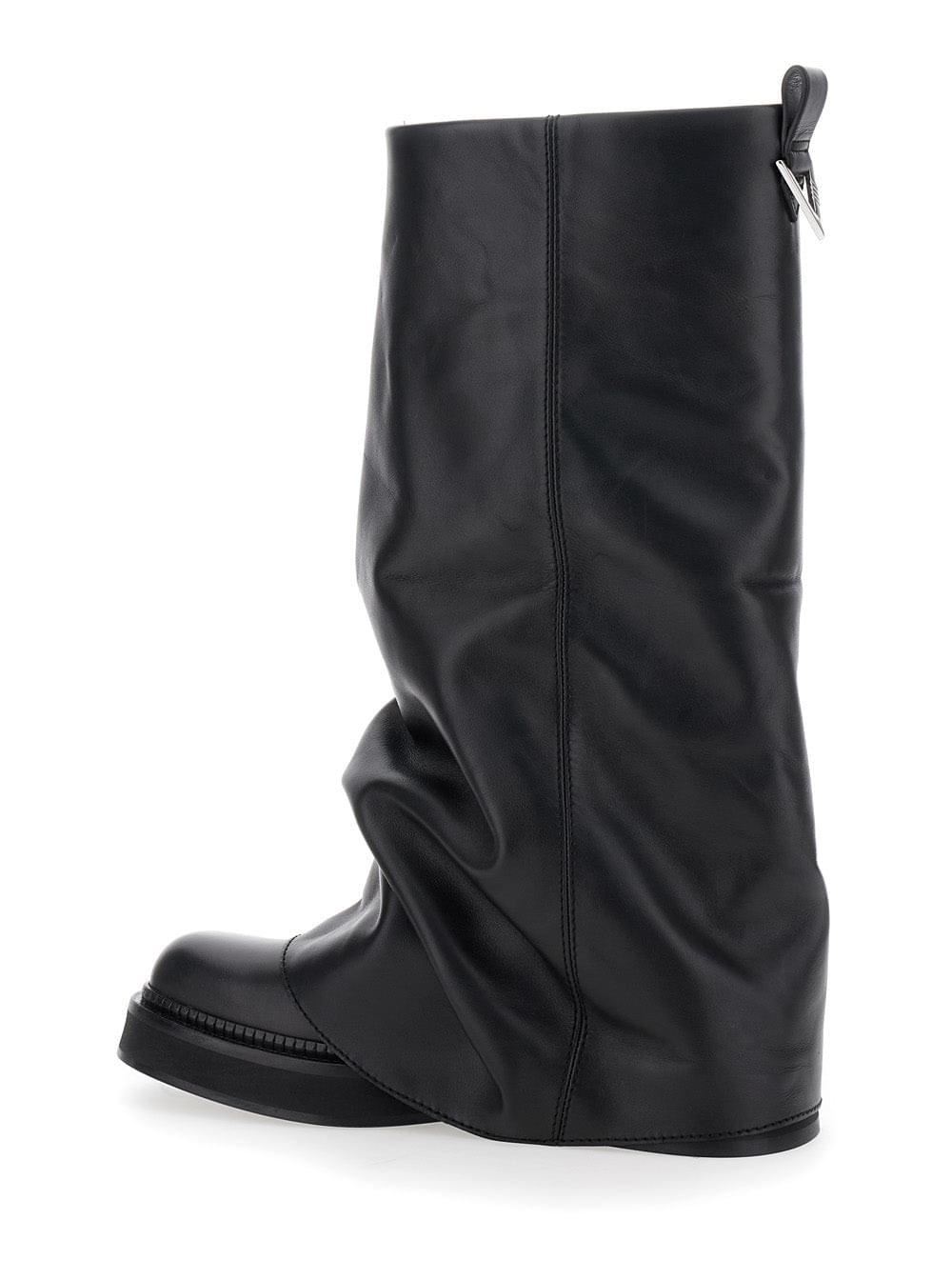 The Attico Women Boots 'Robin' With Square Toe And Logo Plate On The Back In Black Leather For Women