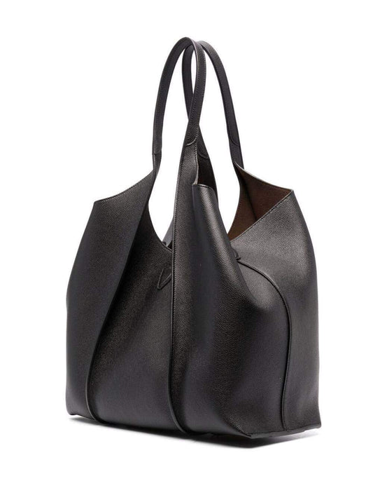Tod's Women Black Tote Bag With T Timeless Charm In Leather Woman