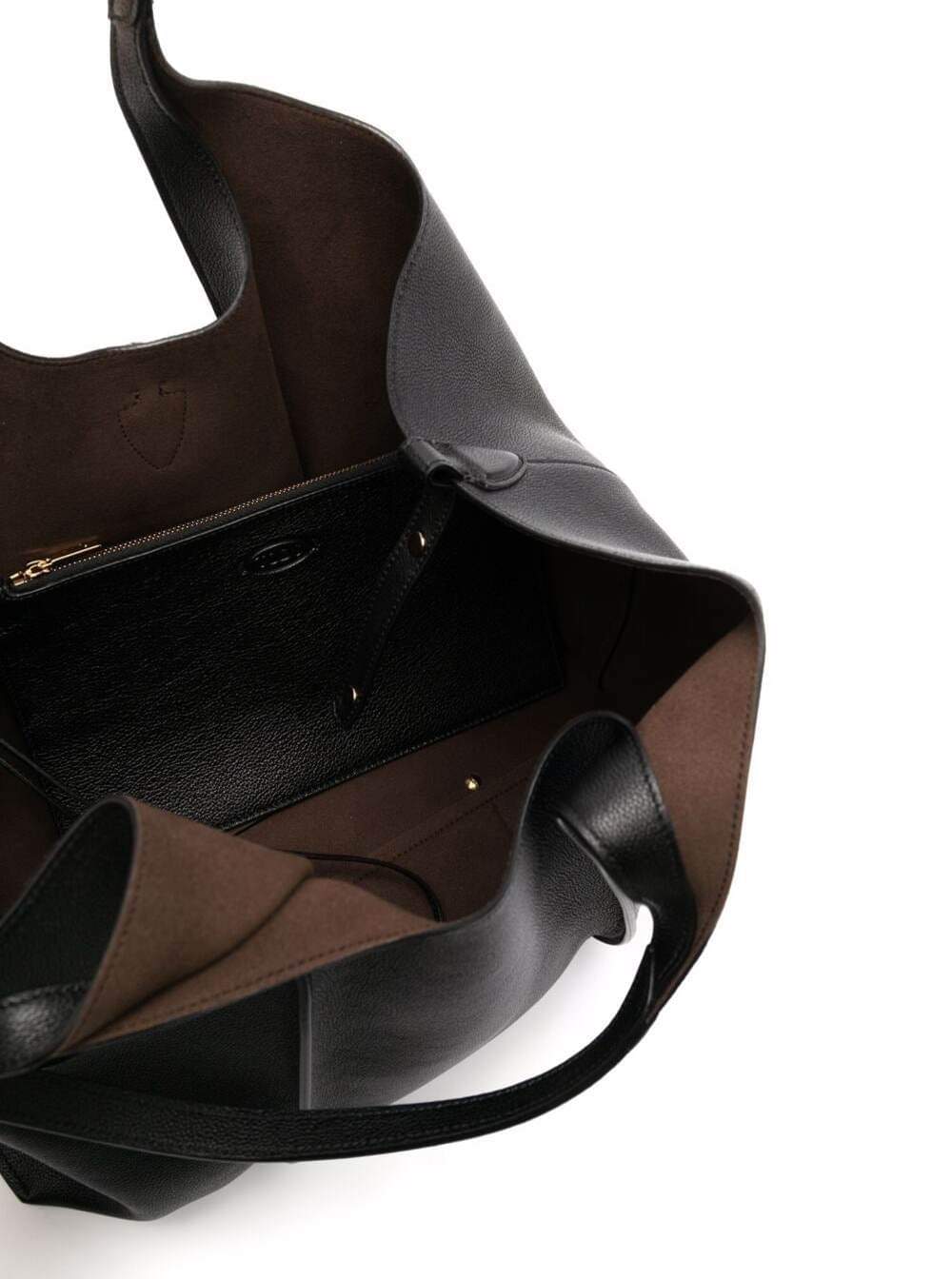 Tod's Women Black Tote Bag With T Timeless Charm In Leather Woman