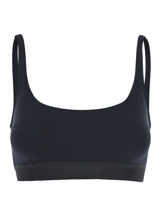Tom Ford Women Black Bralette Top With Scoop Neck And Logo Lettering On The Front In Modal Stretch Woman