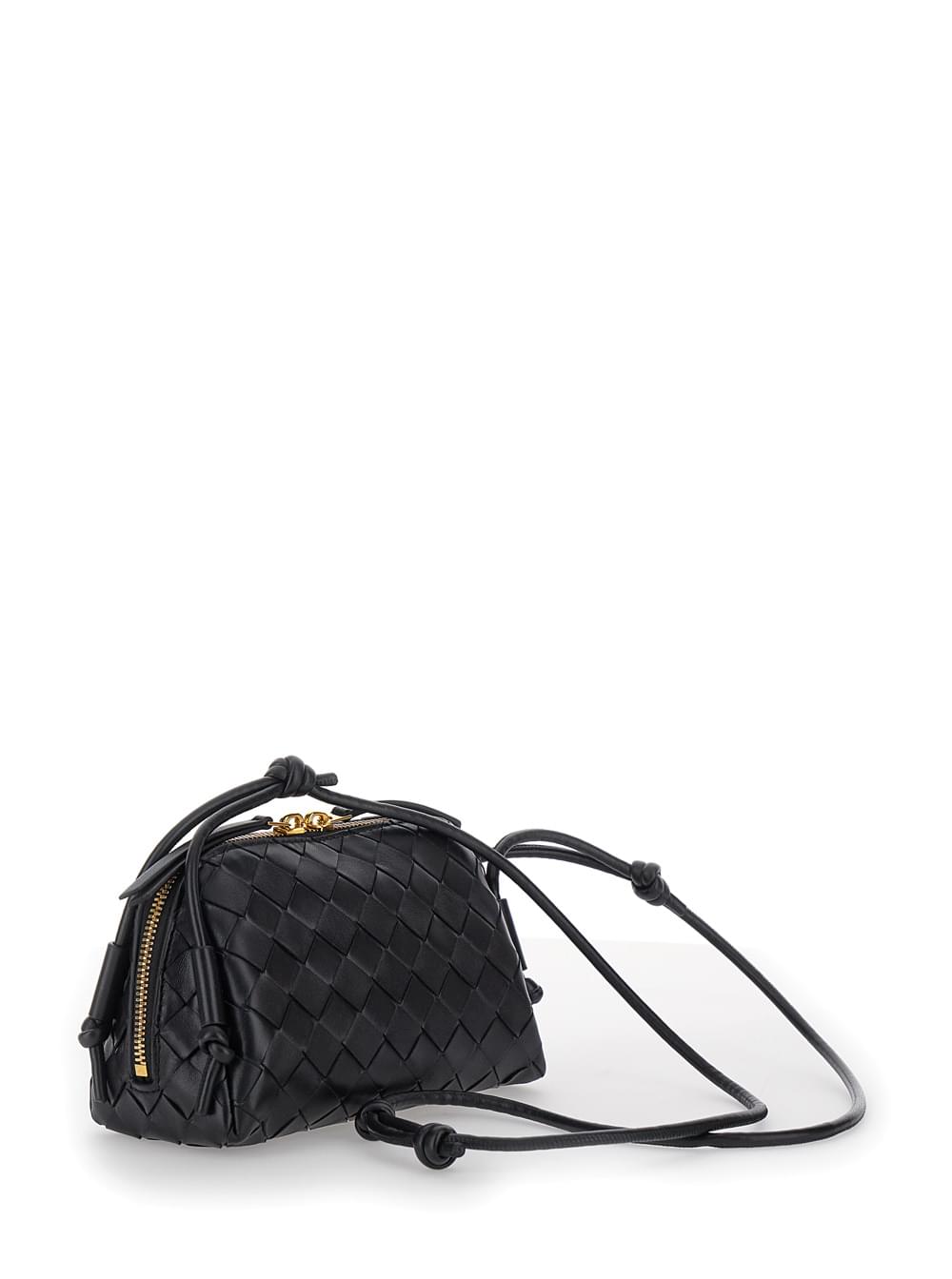 Bottega Veneta Women 'Concert' Black Crossbody Bag With Intreccio Motif In Leather Woman