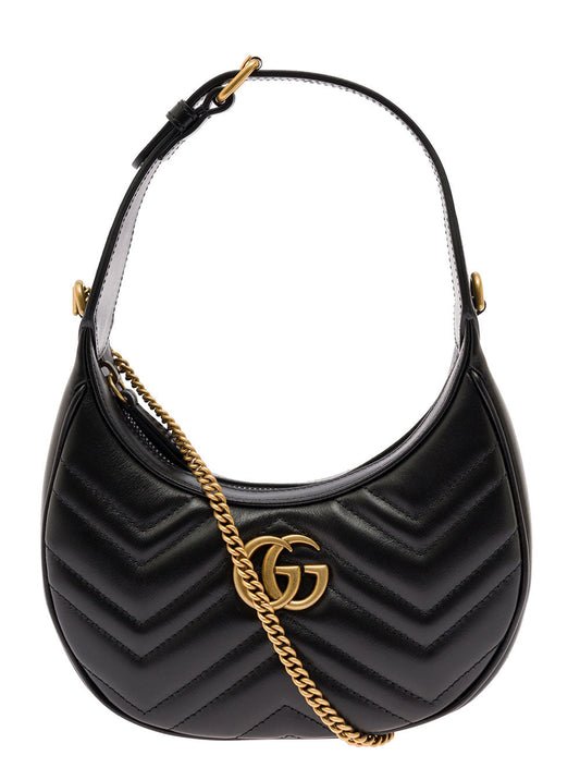 Gucci Women 'Gg Marmon'  Black Shoulder Bag In Chevron Leather Woman