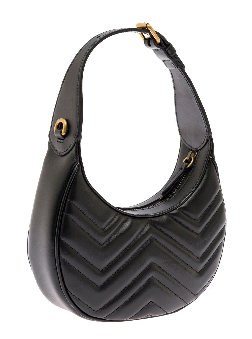 Gucci Women 'Gg Marmon'  Black Shoulder Bag In Chevron Leather Woman