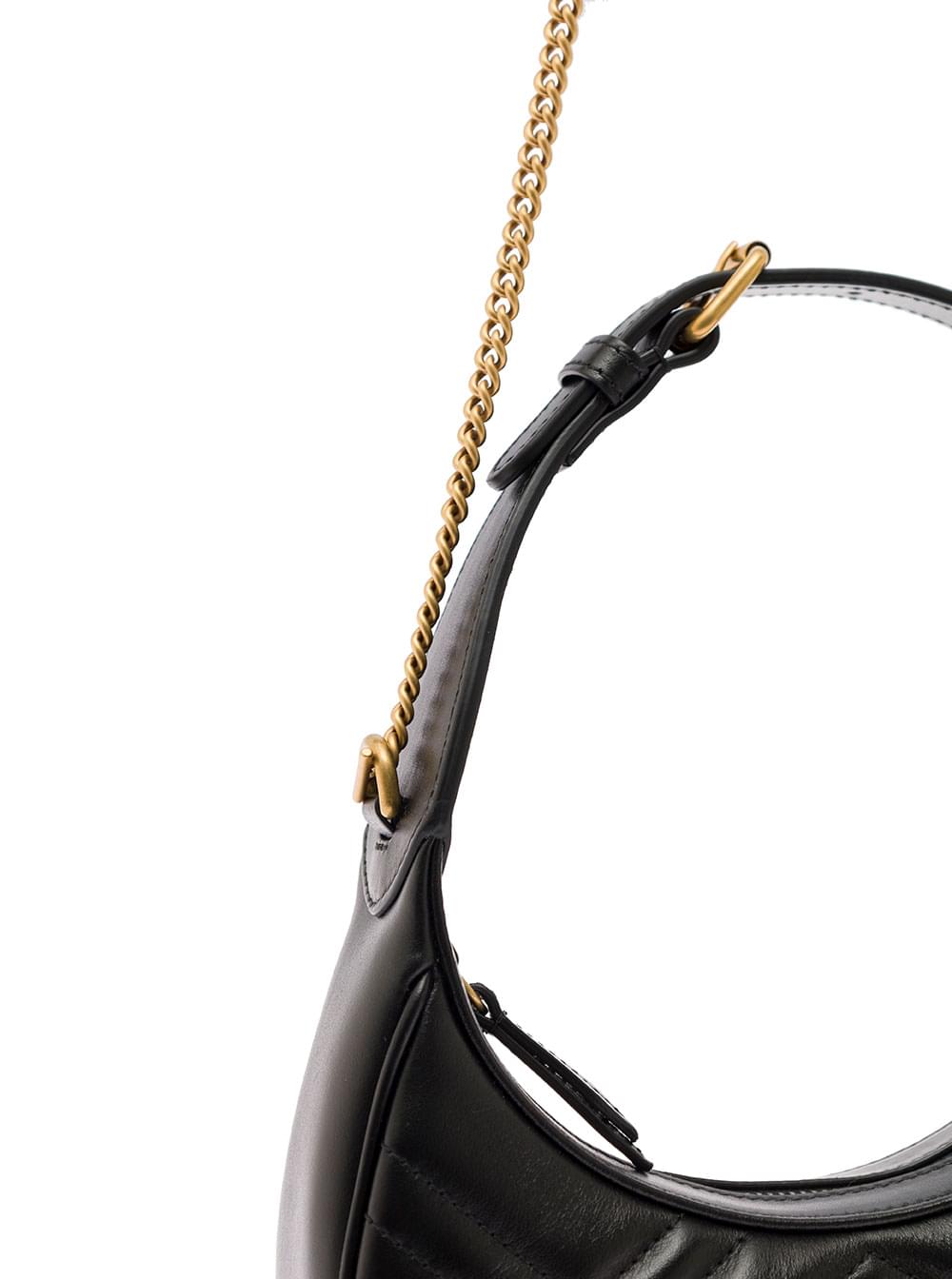Gucci Women 'Gg Marmon'  Black Shoulder Bag In Chevron Leather Woman