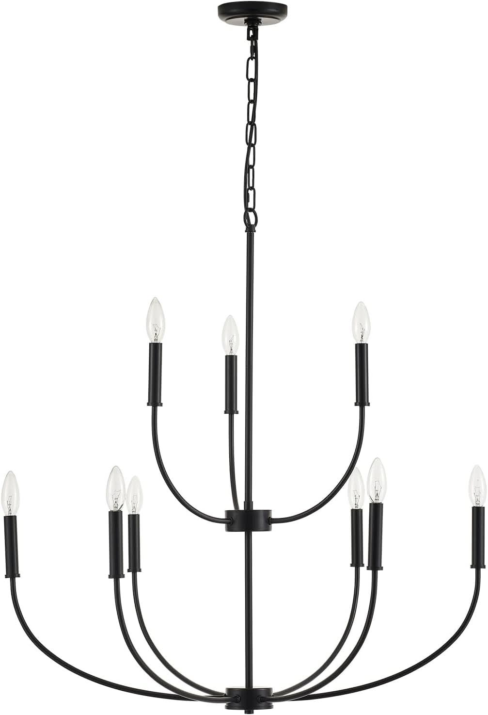 Nine Light Black Chandelier For Entryway Modern Farmhouse