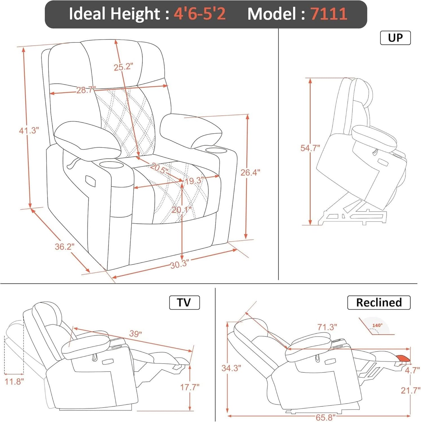 Petite Power Lift Recliner Chair With USB Ports 7111