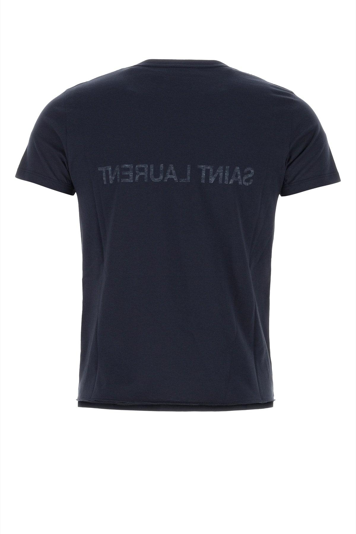 Saint Laurent Men Navy Blue Cotton T-Shirt